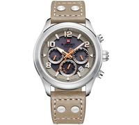 NAVIFORCE Orologio da polso da uomo con cronografo sportivo a energia solare, tattico militare, 12/24 ore, lancette luminose, cinturino in pelle, impermeabile fino a 5 atm, Argento, Lusso, business