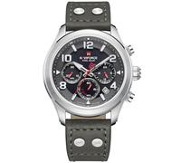 NAVIFORCE Orologio da polso da uomo con cronografo sportivo a energia solare, tattico militare, 12/24 ore, lancette luminose, cinturino in pelle, impermeabile fino a 5 atm, Grigio, Lusso, business