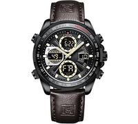 NAVIFORCE Orologio da polso da uomo, digitale, analogico, al quarzo, impermeabile, sportivo, multifunzione, in pelle, Nero , Cinturino