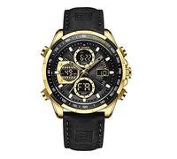 NAVIFORCE Orologio da polso da uomo, digitale, analogico, al quarzo, impermeabile, sportivo, multifunzione, in pelle, Oro e nero., Moda