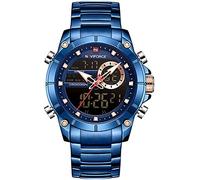 NAVIFORCE Orologio da uomo a doppio display digitale al quarzo orologi multifunzione in acciaio inossidabile orologio da polso, blu e blu., Bracciale