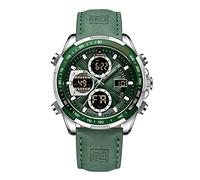 NAVIFORCE Orologio digitale da uomo, in pelle, analogico, al quarzo, impermeabile, alla moda, cronografo, militare, multifunzionale, Argento, Cinturino