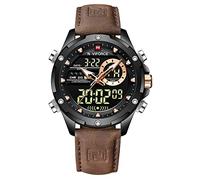 NAVIFORCE Orologio digitale militare da uomo, movimento al quarzo giapponese, analogico, impermeabile, sportivo, multifunzione, in pelle, Nero , Cinturino