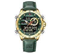 NAVIFORCE Orologio digitale militare da uomo, movimento al quarzo giapponese, analogico, impermeabile, sportivo, multifunzione, in pelle, Colore: verde oro., Cinturino