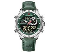 NAVIFORCE Orologio digitale militare da uomo, movimento al quarzo giapponese, analogico, impermeabile, sportivo, multifunzione, in pelle, Argento, Cinturino