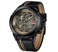 Naviforce Orologio militare sportivo da uomo, da polso, analogico al quarzo impermeabile con data, in pelle, multifunzione