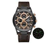 NAVIFORCE Orologio sportivo da uomo, cronografo, con calendario, al quarzo, impermeabile, cinturino in vera pelle, regalo per uomo, nero + oro rosa + marrone D, occasioni aziendali