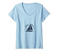 Naviga con Me: Nautical Adventure Barca a Vela Maglietta con Collo a V, Donna, Celeste, XL