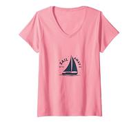 Naviga con Me: Nautical Adventure Barca a Vela Maglietta con Collo a V, Donna, Rosa, XL