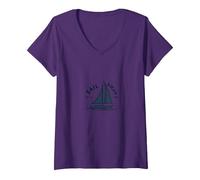 Naviga con Me: Nautical Adventure Barca a Vela Maglietta con Collo a V, Donna, Viola, M