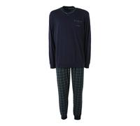 Navigare Pigiama lungo da uomo in cotone con taschino e pantaloni a quadri - blu