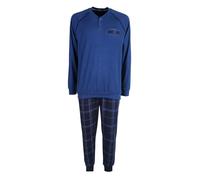 Navigare Pigiama lungo da uomo in cotone interlock con pantaloni a quadri - blu