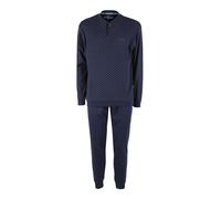 Navigare Pigiama lungo da uomo in cotone interlock con stampe - blu scuro