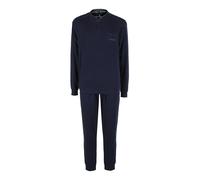 Navigare Pigiama lungo da uomo in cotone interlock con taschino - blu scuro