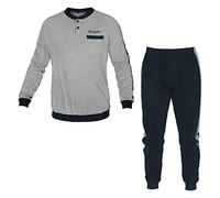 Navigare Pigiama Serafino Uomo Due Pezzi Lungo Cotone Colore Grigio Melange/Blu 2141191 (L (50))