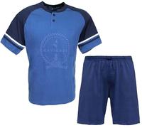 Navigare Pigiama Uomo Puro Cotone Jersey Manica Corta e Pantalone Corto 1825 (IT, Testo, M, Regular, Regular, Blu Jeans)