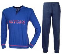 Navigare Pigiama Uomo Puro Cotone Jersey Manica e Pantalone Lungo 1801 (IT, Testo, XL, Regular, Regular, Oceano)
