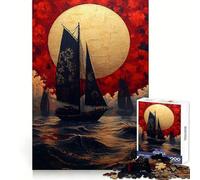 Navigazione sotto una luna dorata, paesaggio giapponese, puzzle da 1000 pezzi per adolescenti, gioco di logica fine, divertimento rilassante, bordo netto, decorazione da parete (50x75cm)
