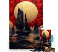 Navigazione sotto una luna dorata, paesaggio giapponese, puzzle da 1000 pezzi per adolescenti, gioco di logica fine, divertimento rilassante, bordo netto, decorazione da parete (50x75cm)