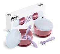 Navik | set pappa svezzamento | ciotola in silicone per bambino con ventosa e coperchio | cucchiaino svezzamento | rosa e viola