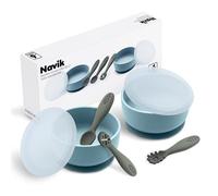 Navik | set pappa svezzamento | ciotola in silicone per bambino con ventosa e coperchio | cucchiaino svezzamento | blu e verde