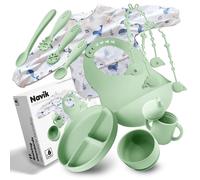 Navik | set pappa svezzamento da 12 pezzi | piatto svezzamento con ventosa per bambini | bicchiere bambino | cucchiaio e ciotola in silicone | verde