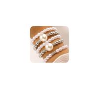 Navirix 5Pcs Perla Impilabile Bracciali per Le Donne Multistrato di Metallo Perline Braccialetti Set CZ Elastico Strand Braccialetti Trendy Wedding Damigella D'onore Gioielli, Grande, Plastica, Non