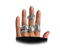 Navirix Set di anelli geometrici in oro grosso per donne, irregolari, lisci, non si ossidano, minimalisti, a forma di cupola, gioielli da abbracciare, Lega di acciaio, Nessuna pietra preziosa