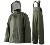 Navis Marine Tuta antipioggia da uomo impermeabile - Robusto materiale PU con cappuccio e salopette, protezione resistente per lavoro, edilizia, pesca e attività all'aperto WS-005(Green,3XL)
