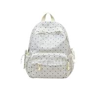 Navna Zaino scolastico per ragazze borsa casual libro, bianco, S, Bellezza | Borsa per il trasporto in nylon punteggiato, finiture in pizzo e tasche laterali per giorni universitari, uso quotidiano