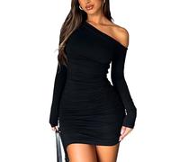 Navneet - Abito da donna con spalle scoperte, abito da festa, bodycon, a maniche lunghe, elegante, aderente, sexy, outfit da cerimonia, miniabito, ospite di matrimonio, L