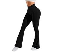 Navneet Pantaloni lunghi da donna, larghi, per il tempo libero, flared, leggings a vita alta, jazz, danza anni '70, B001 Nero Tasche Nascoste, M