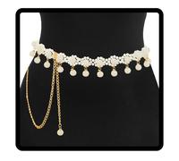 Navoky Catena in vita con perle in stile bohémien, catena per cintura dorata, con perline a fiore, ciondoli regolabili per il corpo, accessori per
