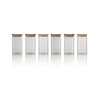 Navora Barattoli in vetro - Quadrati - con coperchio in legno di acacia - ermetici e senza BPA (6 x 800 ml)