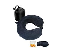NavoX Cuscino da viaggio Cuscino collo in memory foam Cuscino di supporto, Maschera per dormire/tappo per le orecchie/sacchetto, confezione rapida compatta e leggera per campeggio,voli (nero)
