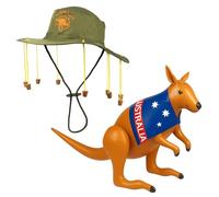 Navoys Cappello in sughero australiano e canguro gonfiabile, kit per travestimenti, stile Outback, accessori per travestimenti, Safari Explorer, eventi a tema australiano