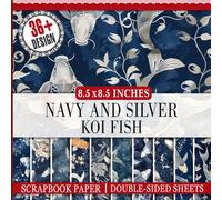 Navy And Silver Koi Fish Scrapbook Paper: 36 Double-Sided Decorative Sheets for Junk Journals, Paper Arts, and DIY