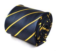Navy Blu Scuro Cravatta Con Sottile Oro Giallo Righe Da Frederick Thomas