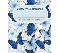 Navy blue and butterfly: cute composition notebook wide ruled