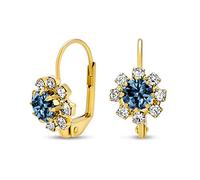 Navy Blue e fiore di cristallo bianco in ottone placcato oro 18K Orecchini a goccia con leva per le donne Zaffiro simulato