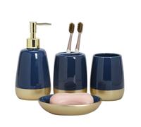 Set di 4 accessori da bagno di lusso in ceramica blu navy e oro, set di accessori da bagno per la decorazione del bagno, con dispenser di sapone, portaspazzolino, bicchiere, portasapone (blu navy)