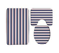 Navy Blue Red White Striped Modern Abstract Geometric Lines Nautical Classic Geometry Minimalist Copriwater Set 3 Pezzi, Tappeto Con Profilo A U Antiscivolo Tappetino Contorno Wc Per Toeletta