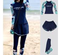 Navy Modesto Costumi da bagno Set 3 Pezzi Vita Alta Cover Up | Set di tre pezzi, design per il controllo della pancia, copertura modesta, blu navy, adatto per spiaggia e sorgenti termali
