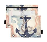 Navy Ocean con corda su marmo 3 anelli raccoglitore astuccio matita astuccio con cerniera set di 2 borse per trucco trasparenti forniture di cancelleria