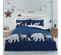 Navy Orso Polare & Inverno Animali Reversibile Con Stars Set Copripiumino Letto