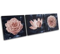 Navy Peach Flower Garden Nature Floral TREBLE TELA parete arte foto stampa