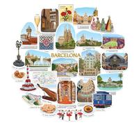 Navy Peony Adesivi da viaggio Amata Barcellona (28 pezzi) - Stile gouache, decalcomanie a tema città spagnola per album, diari & souvenir