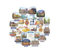 Navy Peony Adesivi da viaggio artistici di Amsterdam (28 pezzi) - Stile gouache, Olanda, decalcomanie a tema città olandese per album, diari & souvenir