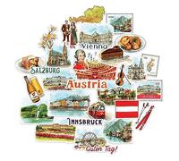 Navy Peony Adesivi da viaggio Austria Classica (31 pezzi) - Acquerello, Impermeabili Iconici Adesivi per Vacanze per Diari, Album di Ritagli, Bottiglie d'Acqua, Valigie