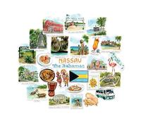 Navy Peony Adesivi da Viaggio "Bahamas Serena" (28 pezzi) - Decalcomanie a Tema Bahamense, Tropicali, Caraibiche, Illustrate a Mano per Diari, Album e Valigie